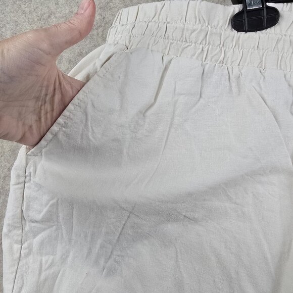 Drawstring Elastic Waist Wide Leg Linen Pants Womens Size 28S White Lightweight - Picture 6 of 8